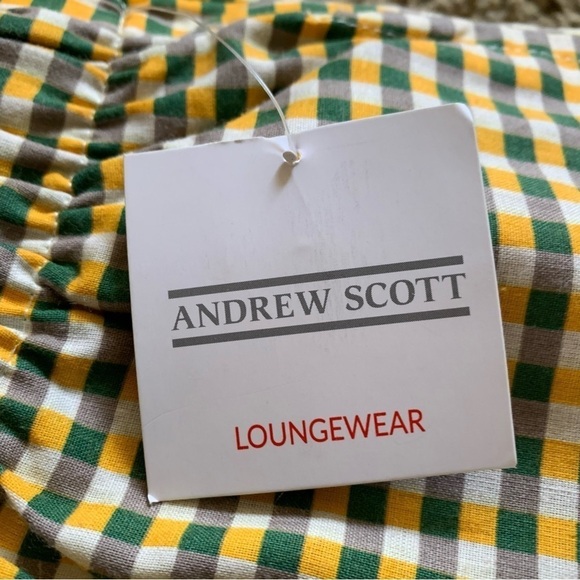 Andrew Scott New With Tags 60% Cotton Loungewear Drawstring Shorts in Gingham - Picture 3 of 9